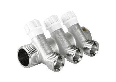 Фотография товара 'Valfex VF.560.NE.0603 Коллектор с регулирующими вентилями 1"х 3 выхода 3/4" под «ЕВРОКОНУС»'