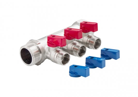 Фотография товара 'Valfex VF.580.N.0503 Коллектор с отсекающими кранами, 3/4"х3 вых. 1/2" нар'