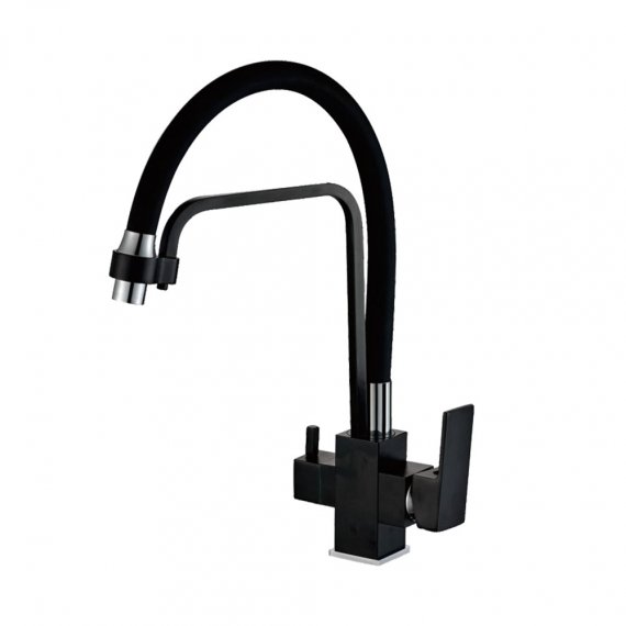 Фотография товара 'Valfex VF.76857 Смеситель для кухни с подключением фильтра,гибкий силиконовый излив,латунь Boreas Black-1(10)'