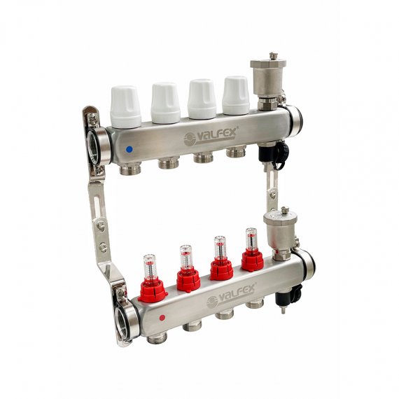 Фотография товара 'Valfex VF.586.0605 Коллекторная группа НЕРЖ со встр. расх. в сборе, 1"х 5 вых. Евроконус 3/4"'