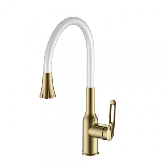 Фотография товара 'Valfex VF.73825-5 Смеситель для кухни, гибкий силиконовый излив, нерж. сталь Sagittarius Steel Gold (10)'